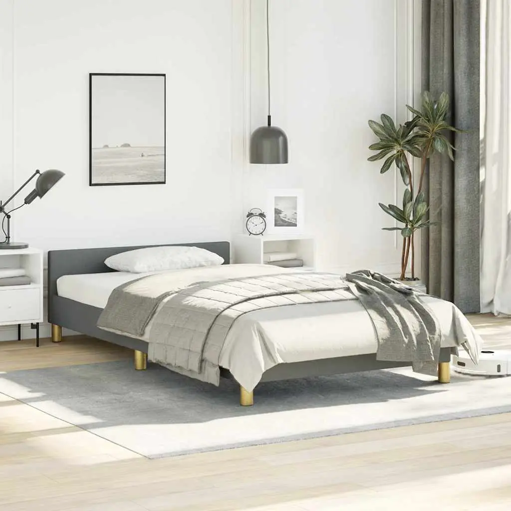 Bed Frame King Single Size Grey Fabric Headboard