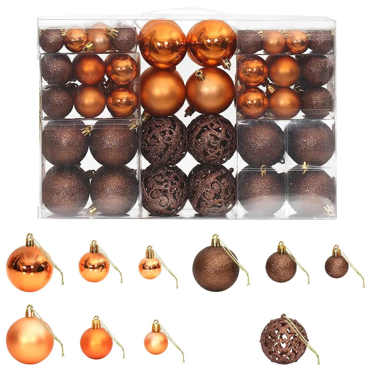 Christmas Baubles Shatterproof Ornament Set 100 Pieces Brown 3cm 4cm 6cm Tree Decor