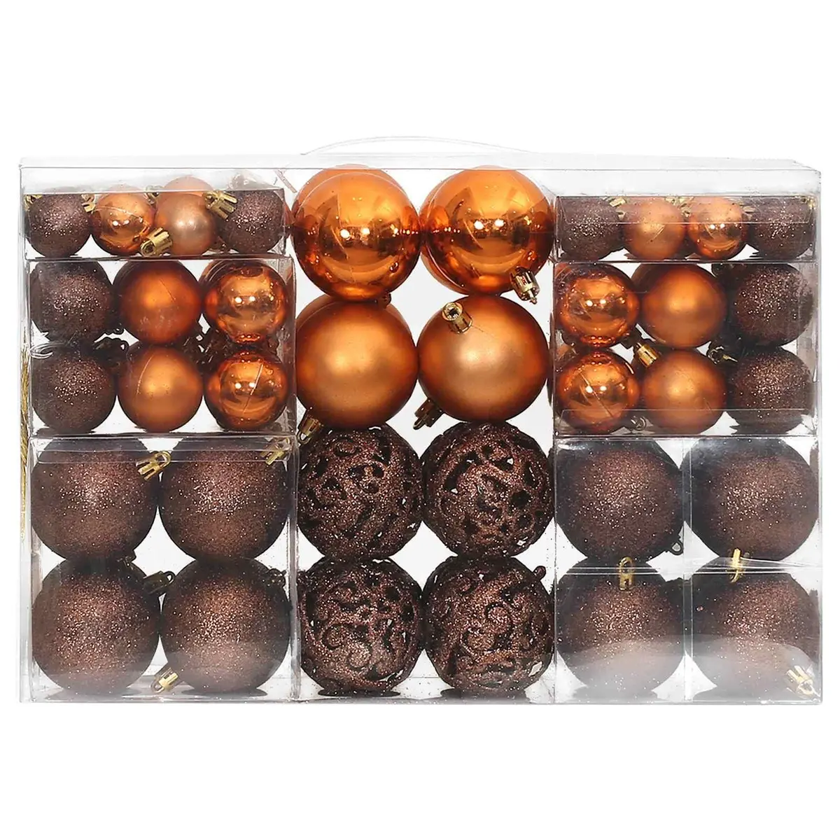 Christmas Baubles Shatterproof Ornament Set 100 Pieces Brown 3cm 4cm 6cm Tree Decor