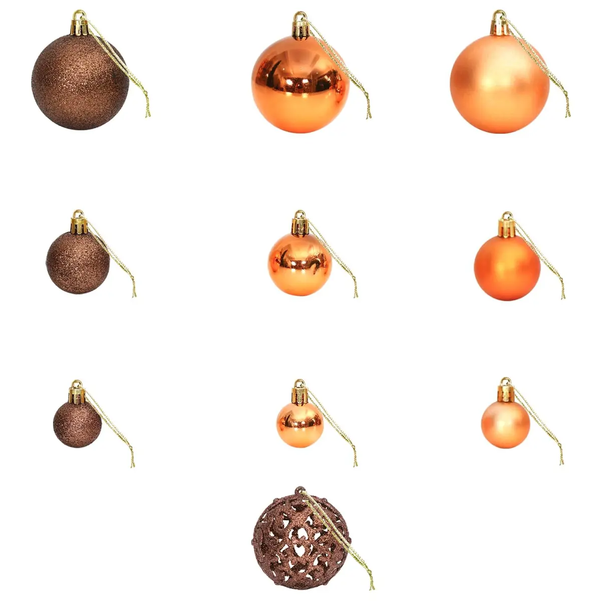 Christmas Baubles Shatterproof Ornament Set 100 Pieces Brown 3cm 4cm 6cm Tree Decor