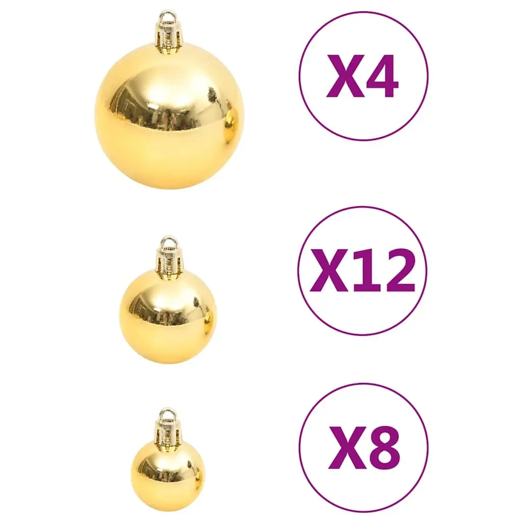 111 Piece Christmas Bauble Set Gold Shatterproof Ornaments Multiple Sizes