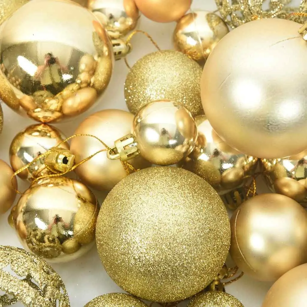111 Piece Christmas Bauble Set Gold Shatterproof Ornaments Multiple Sizes