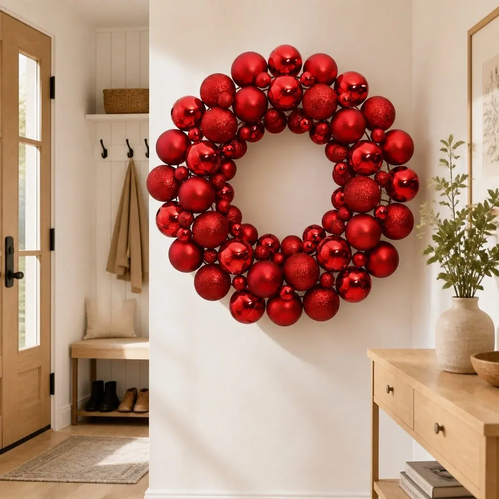 Christmas Wreath Holiday Decoration 45cm Red Seasonal Ornament