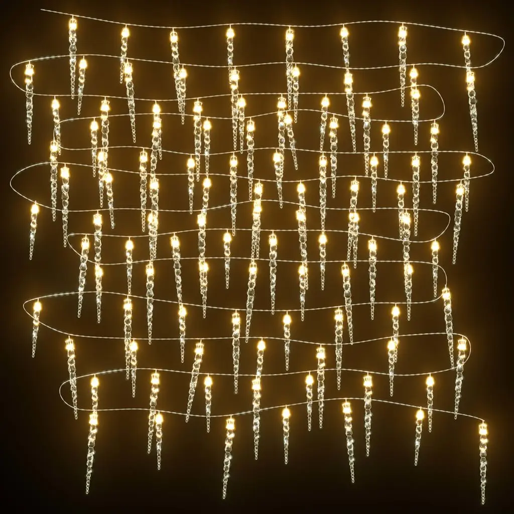 Icicle Light String 100 LEDs Warm White 10m Indoor Outdoor Seasonal Decoration