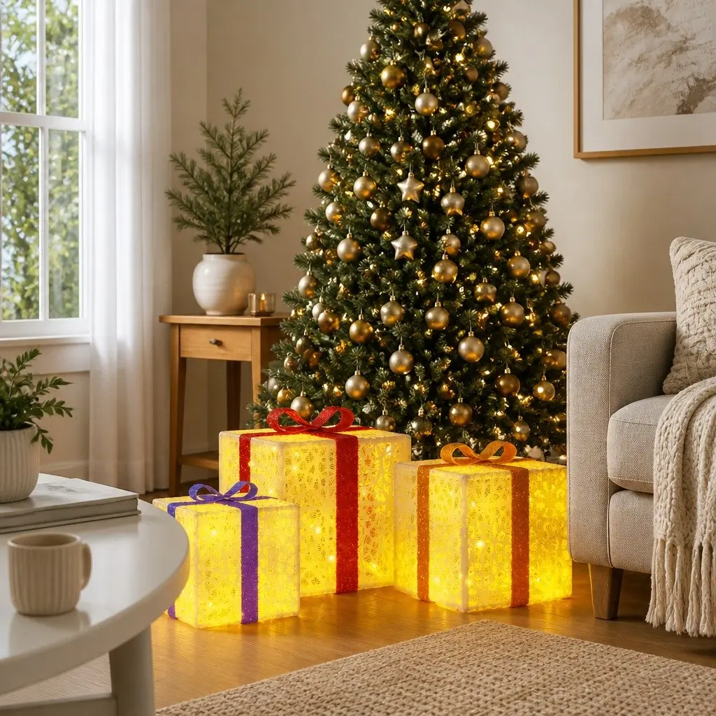 Christmas Decorative Boxes LED Warm White Set of 3 Holiday Lighting
