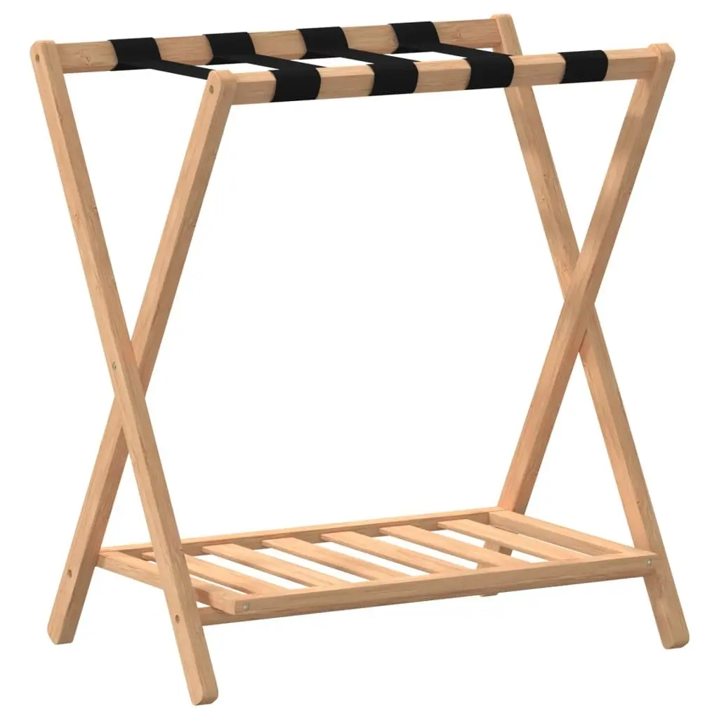 Luggage Rack Bamboo Foldable Suitcase Stand with Shelves Storage Organiser Brown 68 x 38 x 58 cm