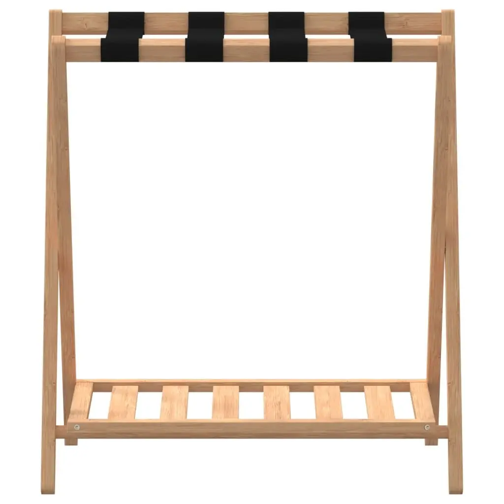 Luggage Rack Bamboo Foldable Suitcase Stand with Shelves Storage Organiser Brown 68 x 38 x 58 cm