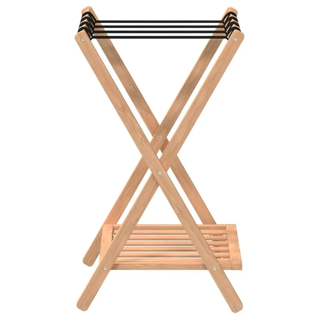 Luggage Rack Bamboo Foldable Suitcase Stand with Shelves Storage Organiser Brown 68 x 38 x 58 cm