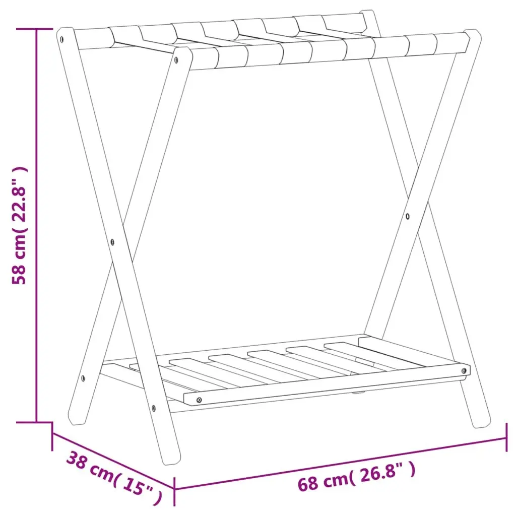 Luggage Rack Bamboo Foldable Suitcase Stand with Shelves Storage Organiser Brown 68 x 38 x 58 cm