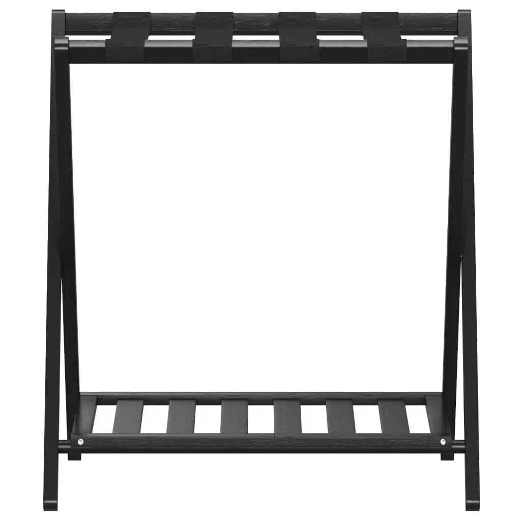 Luggage Rack Bamboo Black Foldable Storage Stand Two Shelf Suitcase Holder