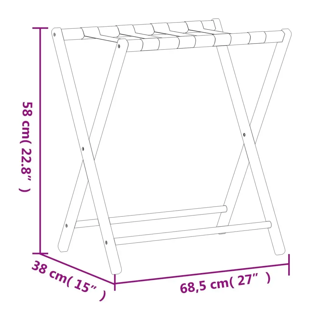 Luggage Rack Foldable Suitcase Stand Black Bamboo 68.5 x 38 x 58 cm