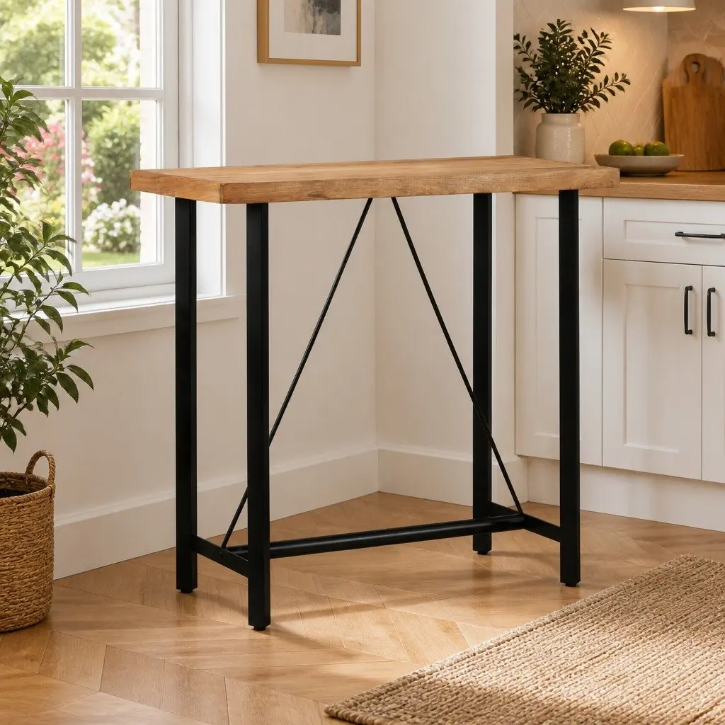 Bar Table with Solid Acacia Wood and Iron Frame