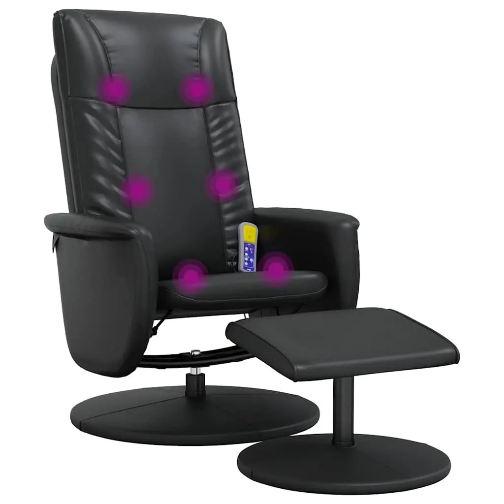 Massage Recliner Chair Vibration Function 360 Degree Swivel Faux Leather Black with Footstool