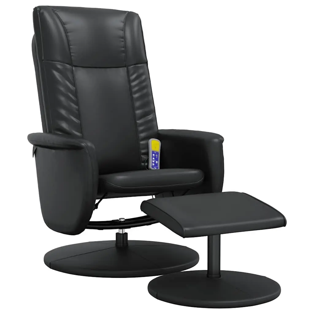 Massage Recliner Chair Vibration Function 360 Degree Swivel Faux Leather Black with Footstool