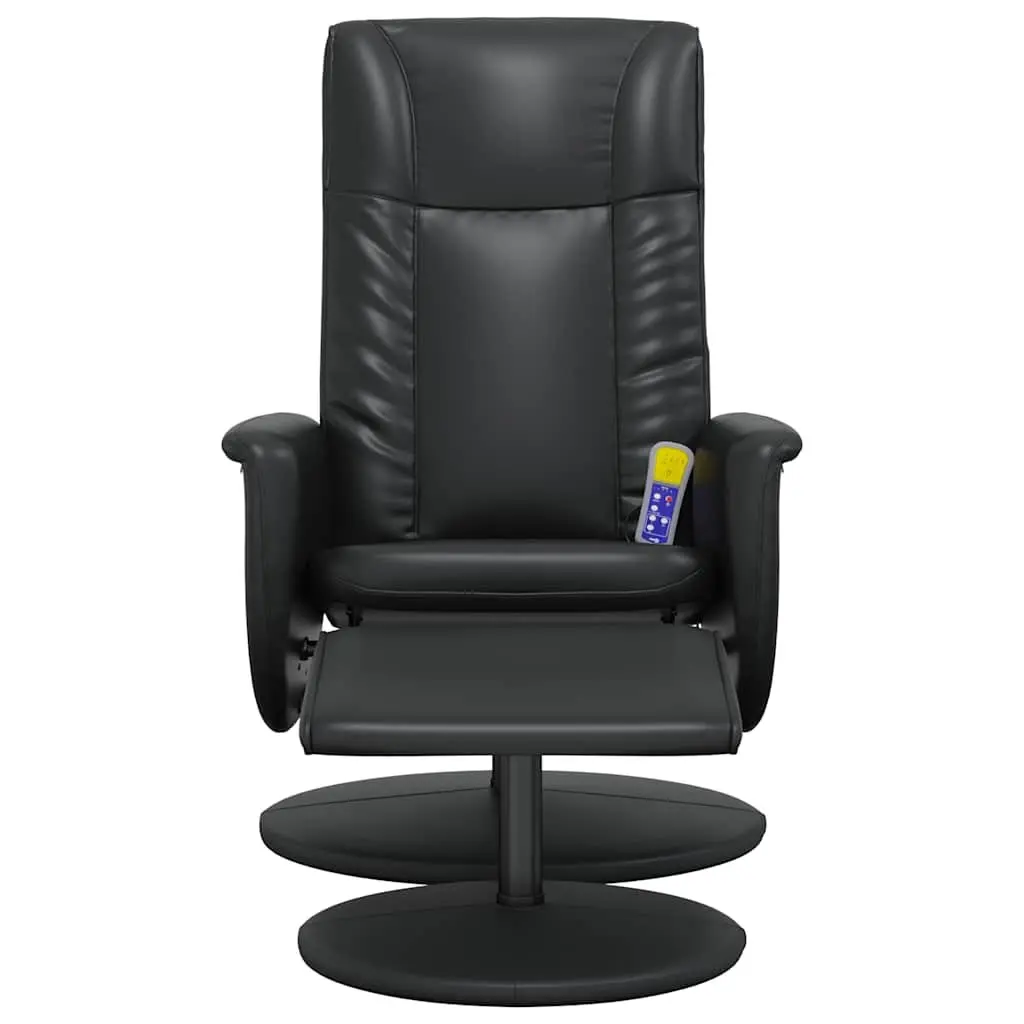 Massage Recliner Chair Vibration Function 360 Degree Swivel Faux Leather Black with Footstool