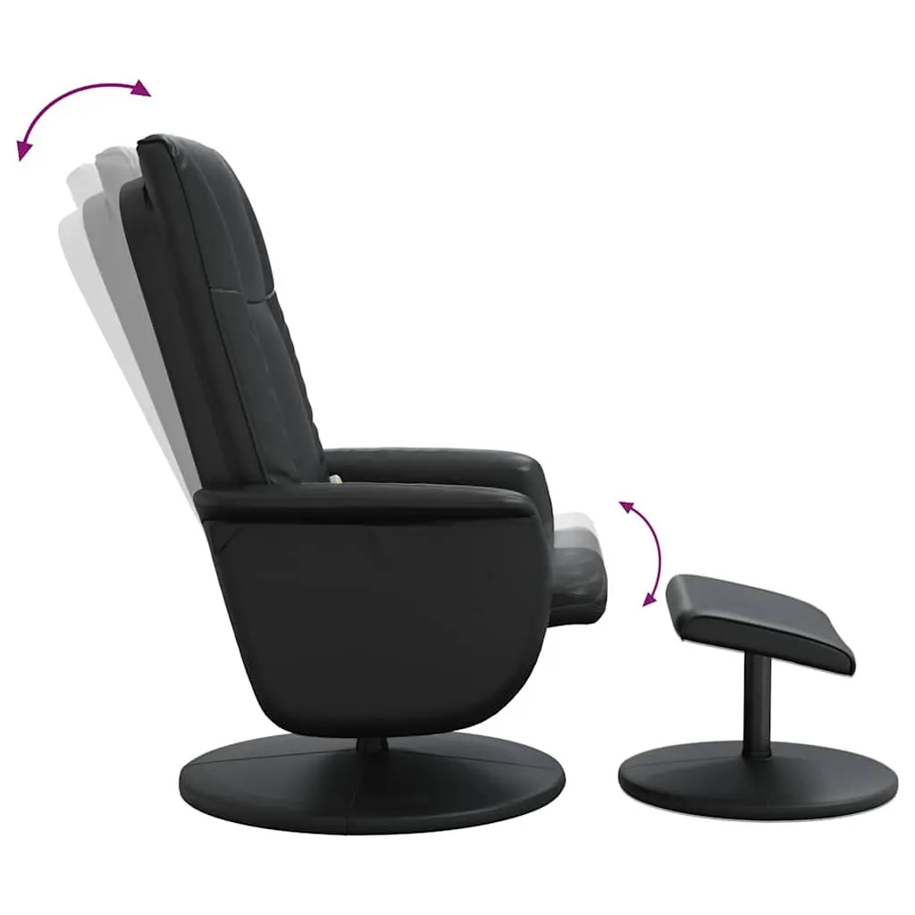 Massage Recliner Chair Vibration Function 360 Degree Swivel Faux Leather Black with Footstool