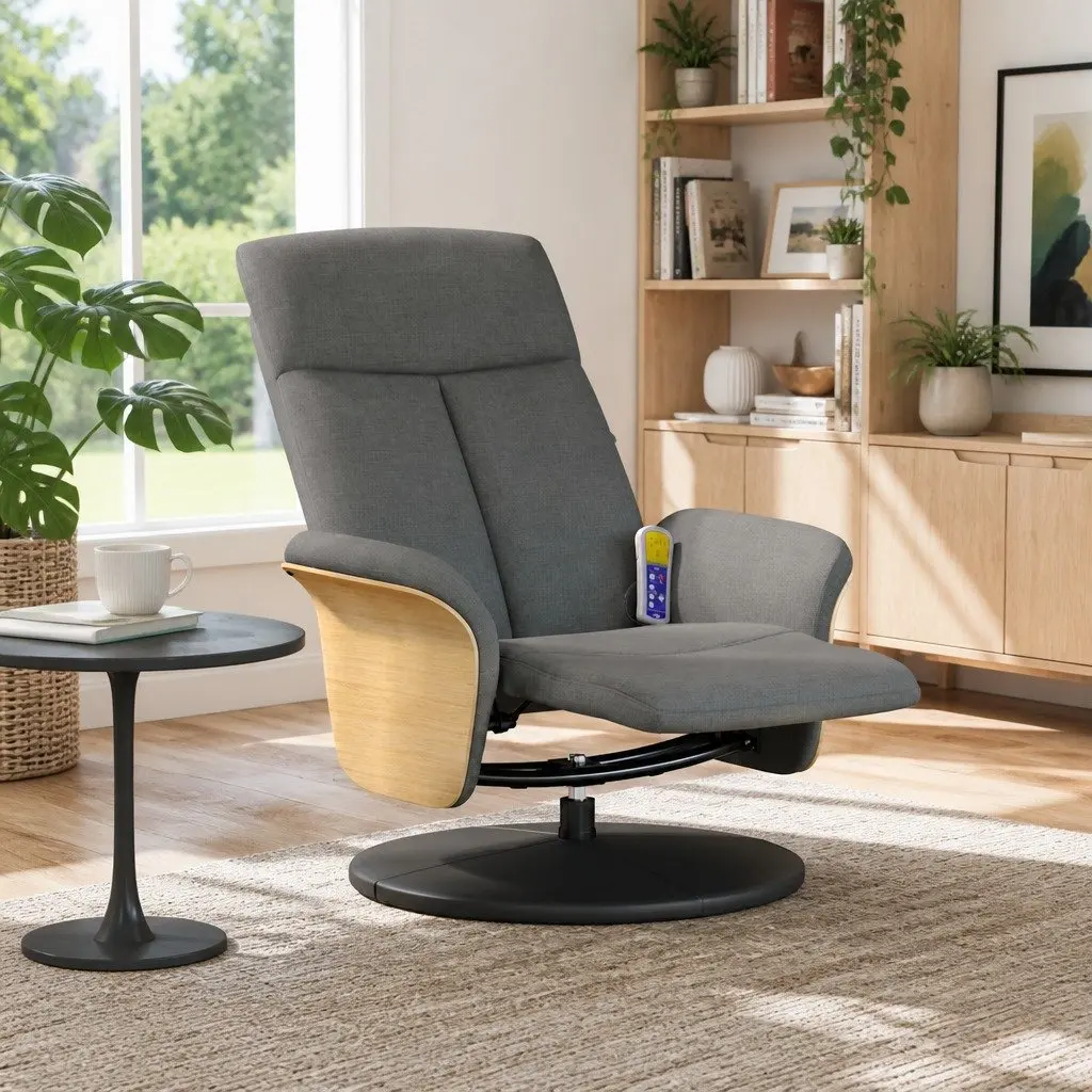 Recliner Chair Massage Function Adjustable Backrest Footrest Swivel Grey