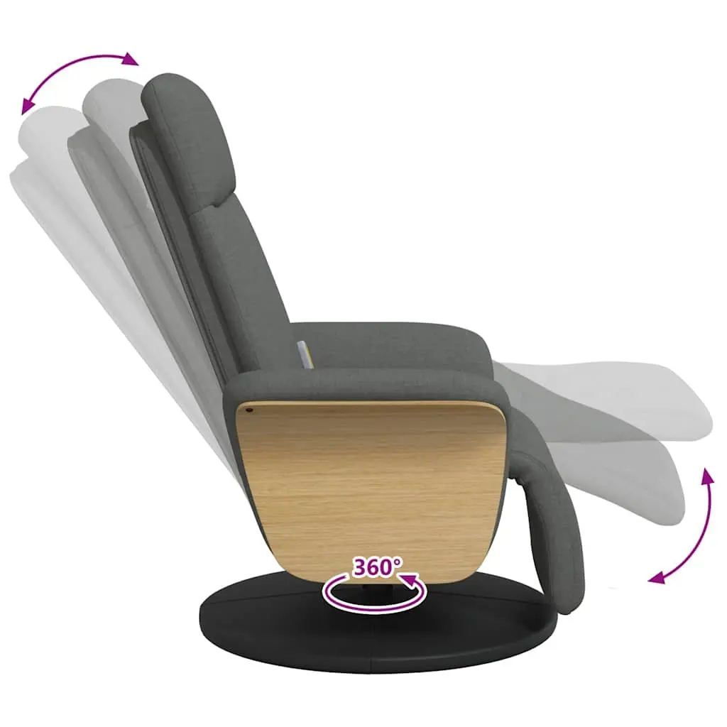 Recliner Chair Massage Function Adjustable Backrest Footrest Swivel Grey