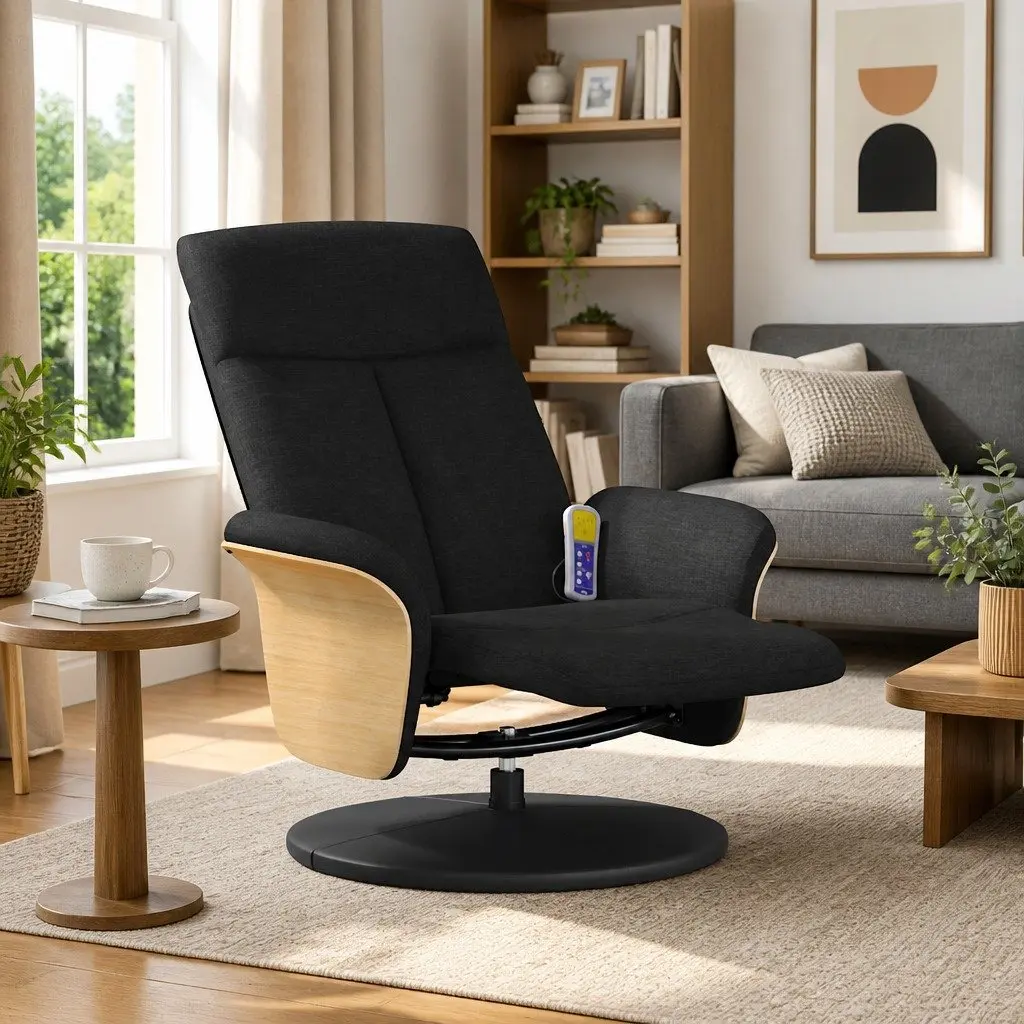 Massage Recliner Chair Vibration Function Adjustable Backrest Footrest 360 Degree Swivel Black