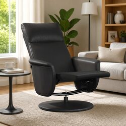 Reliable Recliner Chair with Footrest in Black Faux Leather