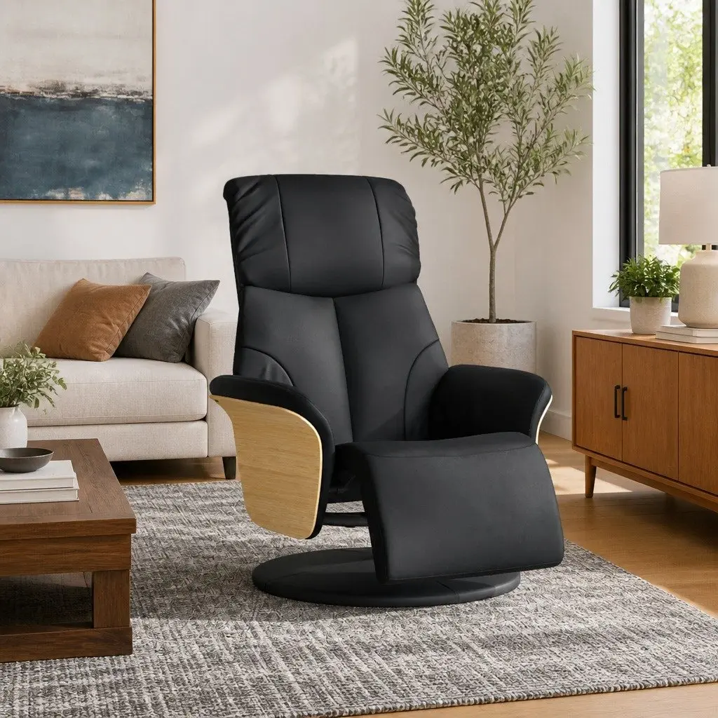 Recliner Chair Manual Adjustment Swivel 360 Degree Black Faux Leather
