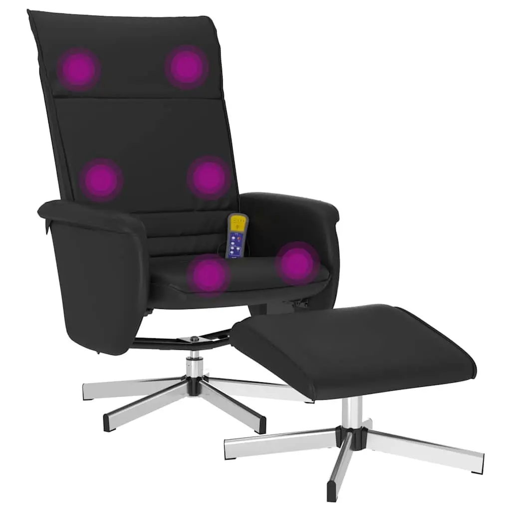 Massage Recliner Chair with Footstool Swivel Armchair Faux Leather Black