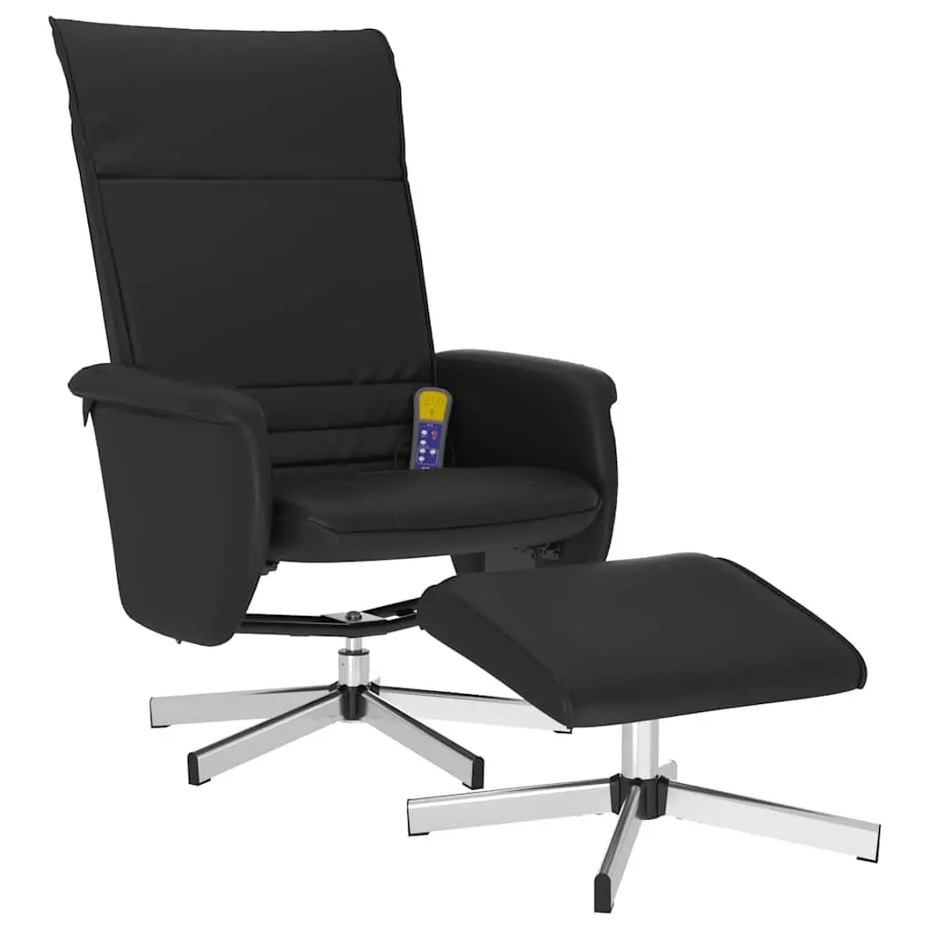 Massage Recliner Chair with Footstool Swivel Armchair Faux Leather Black
