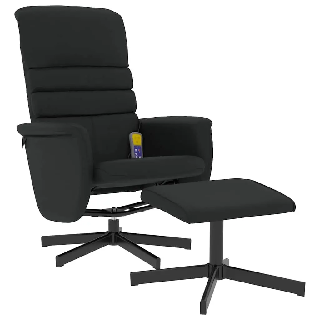 Massage Recliner Chair Vibration Massage 360 Degree Swivel Black Faux Leather with Footstool