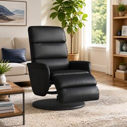 Recliner Chair with Footrest Manual Recline 360 Swivel Black Faux Leather