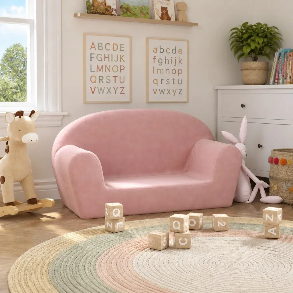 Kids' Sofa 2-Seater Pink Soft Plush Children's Couch Furniture Removable Cover