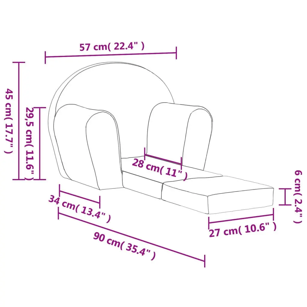 Kids Sofa Bed 2-in-1 Foldable Mini Bed Anthracite Soft Plush
