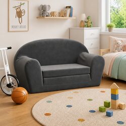 Kids Sofa Bed 2-Seater Anthracite Soft Plush Foldable Armchair Mini Bed