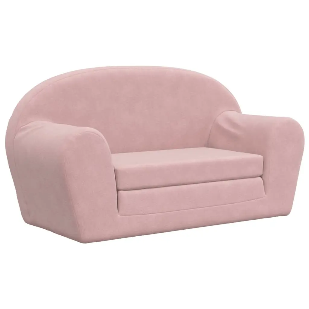Kids Sofa Bed 2-Seater Convertible Folding Plush Armchair Pink