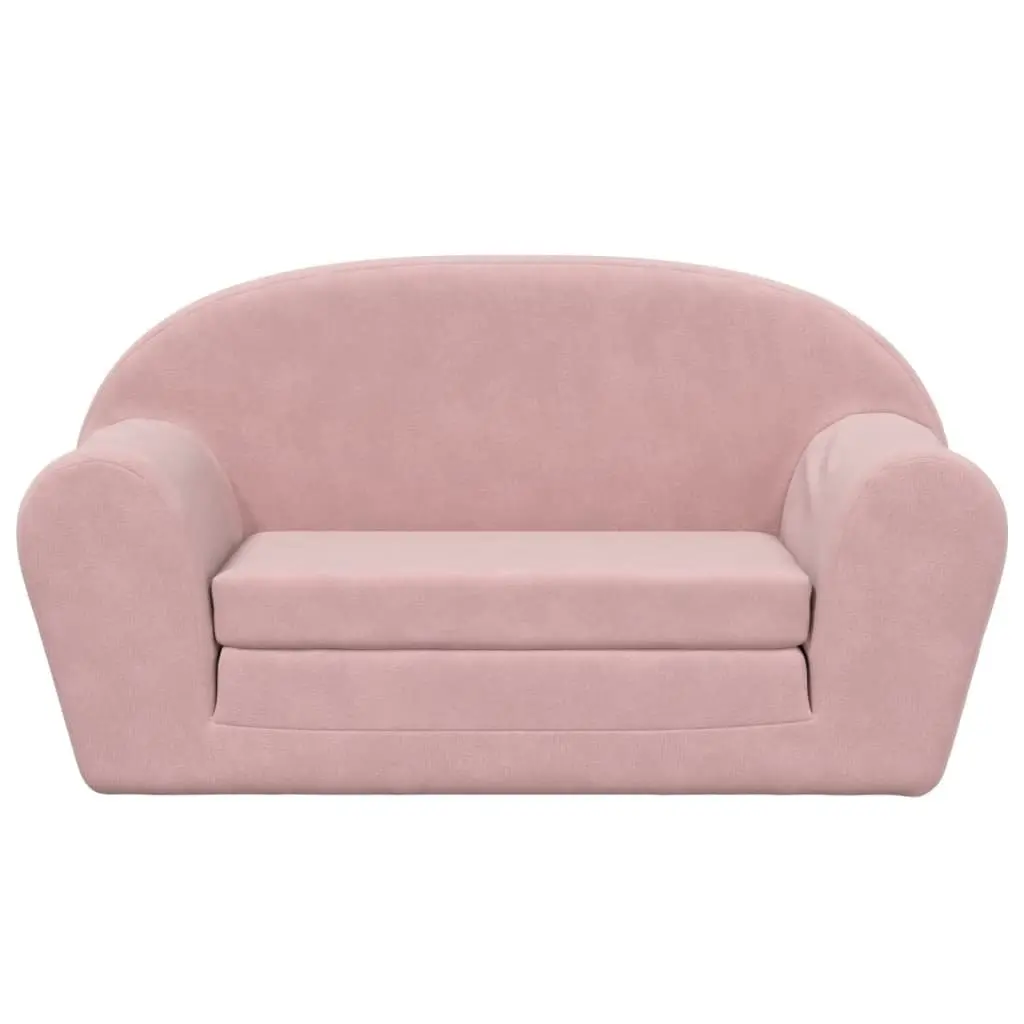 Kids Sofa Bed 2-Seater Convertible Folding Plush Armchair Pink