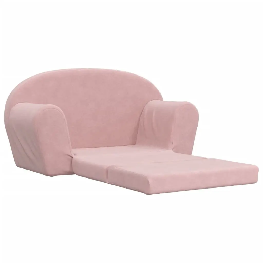 Kids Sofa Bed 2-Seater Convertible Folding Plush Armchair Pink