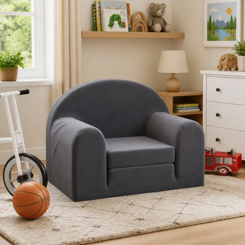Kids Sofa Bed 2-in-1 Armchair Convertible Soft Plush Anthracite