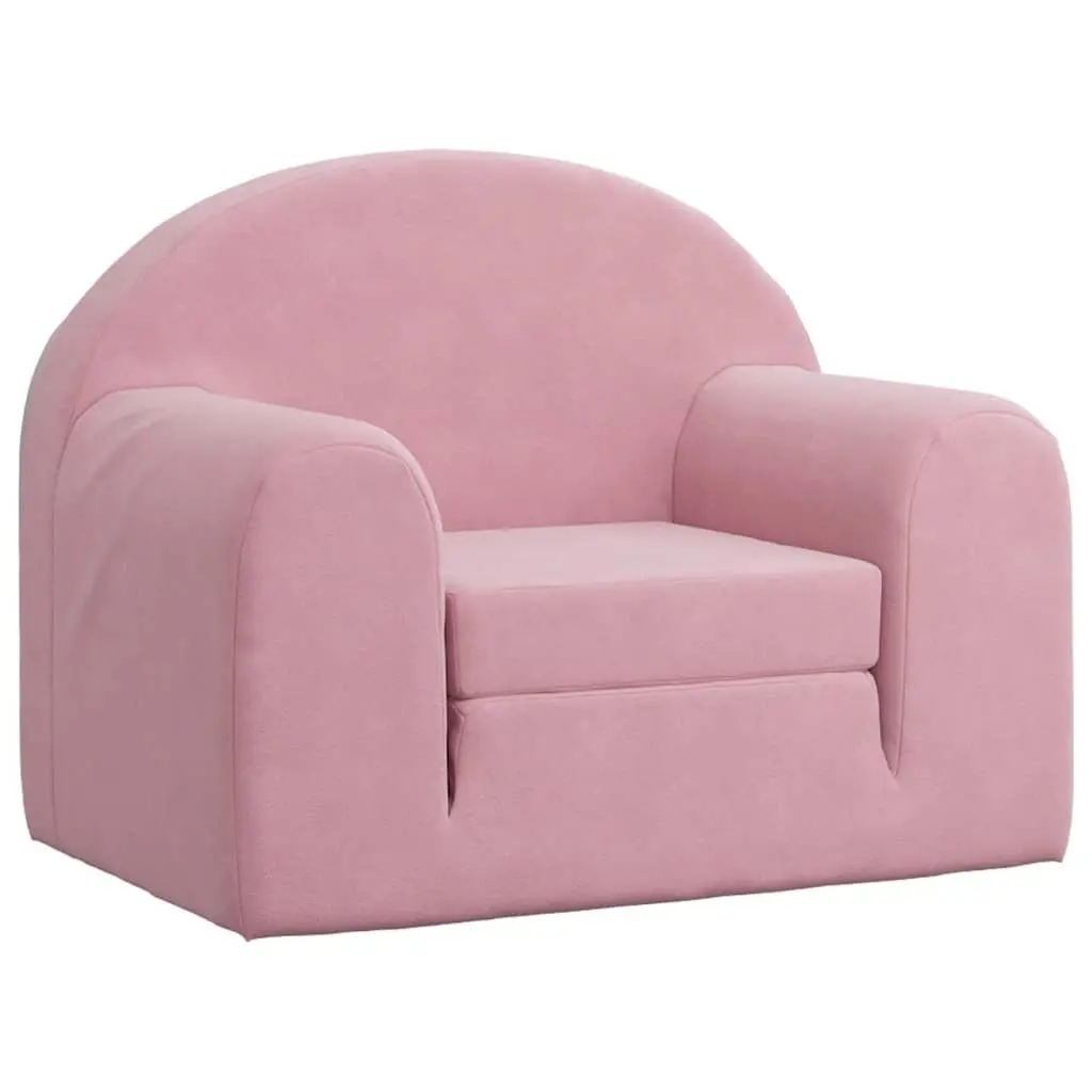 Kids Sofa Bed Pink Soft Plush 2-in-1 Folding Armchair Mini Bed