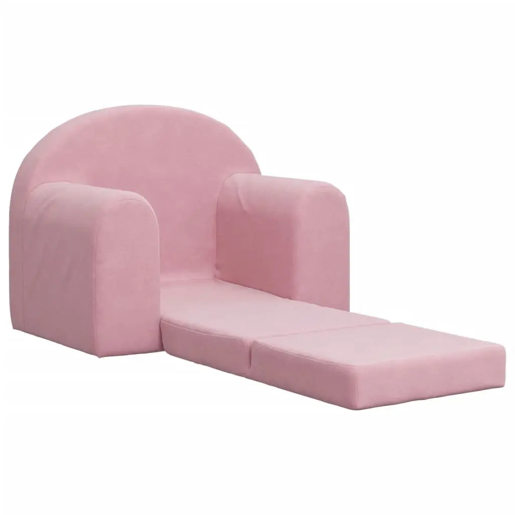 Kids Sofa Bed Pink Soft Plush 2-in-1 Folding Armchair Mini Bed
