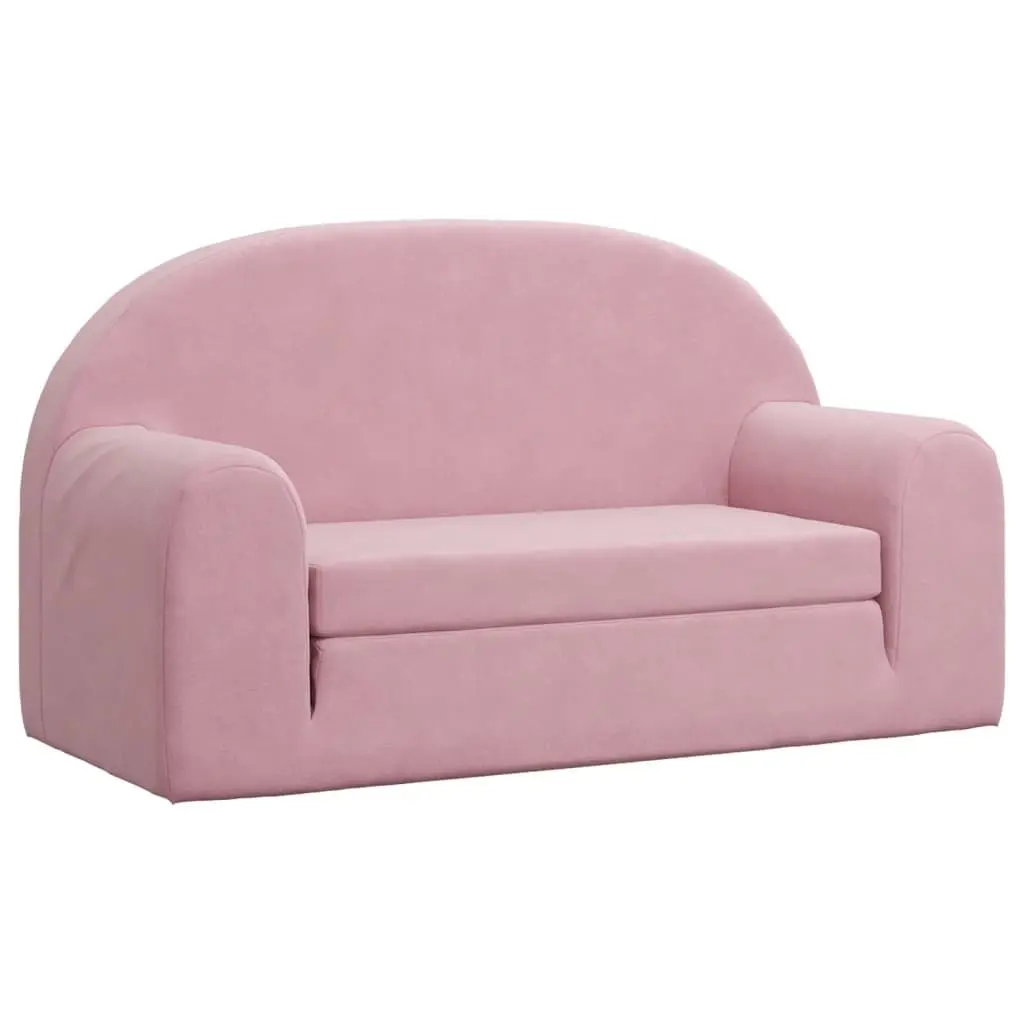 Kids Sofa Bed Pink Soft Plush 2-Seater Fold-Out Chair