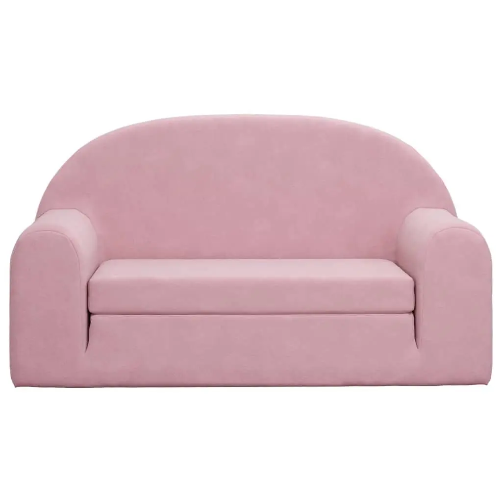Kids Sofa Bed Pink Soft Plush 2-Seater Fold-Out Chair