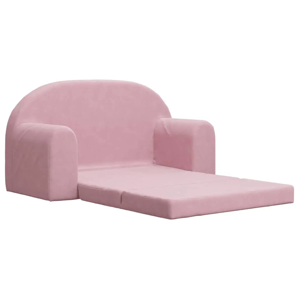 Kids Sofa Bed Pink Soft Plush 2-Seater Fold-Out Chair