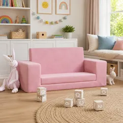 Kids' Sofa Bed 2-Seater Pink Soft Plush Folding Armchair Play Nap Lounge