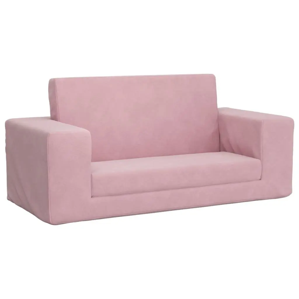 Kids' Sofa Bed 2-Seater Pink Soft Plush Folding Armchair