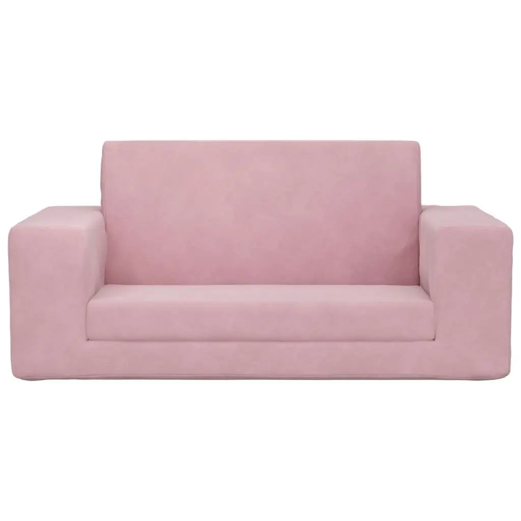 Kids' Sofa Bed 2-Seater Pink Soft Plush Folding Armchair