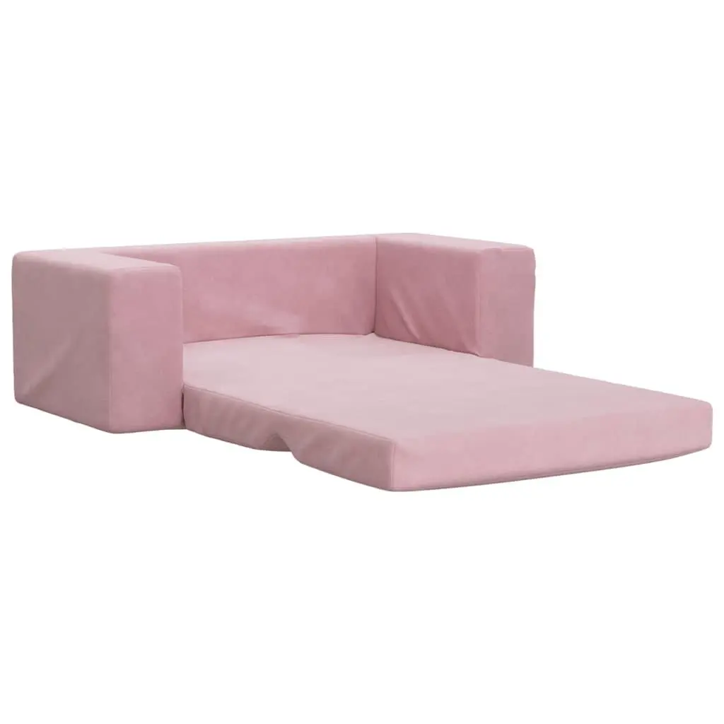 Kids' Sofa Bed 2-Seater Pink Soft Plush Folding Armchair