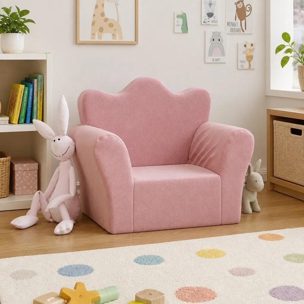 Toddler Couch Soft Plush Pink Removable Cover Kids Sofa with Armrests and Backrest