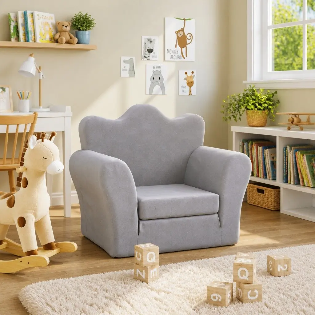 Kids Sofa Bed 2-in-1 Folding Armchair Soft Plush Grey