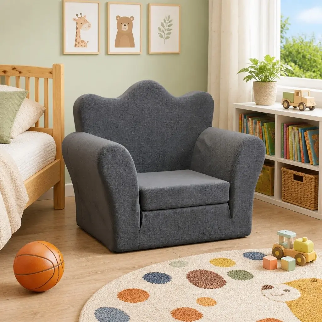 Kids Sofa Bed Folding 2-in-1 Armchair Plush Anthracite