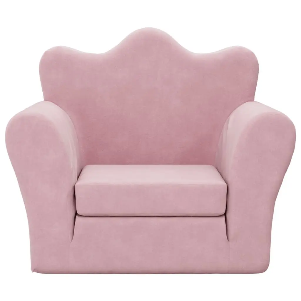 Kids Sofa Bed 2-in-1 Folding Armchair Soft Plush Pink