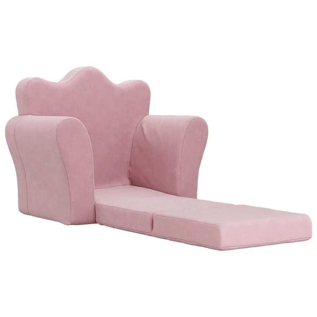 Kids Sofa Bed 2-in-1 Folding Armchair Soft Plush Pink